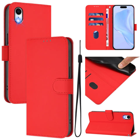 Skin Feel Solid Color Leather Phone Case with Lanyard, For iPhone XR, For iPhone XS Max