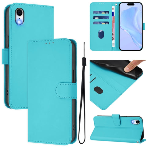 Skin Feel Solid Color Leather Phone Case with Lanyard, For iPhone XR, For iPhone XS Max