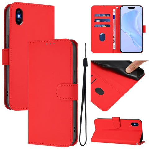 Skin Feel Solid Color Leather Phone Case with Lanyard, For iPhone XR, For iPhone XS Max