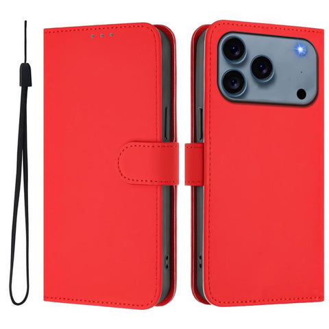 Skin Feel Solid Color Leather Phone Case with Lanyard, For iPhone 18 Pro / 17 Pro, For iPhone 18 Pro Max / 17 Pro Max
