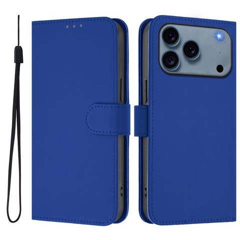 Skin Feel Solid Color Leather Phone Case with Lanyard, For iPhone 18 Pro / 17 Pro, For iPhone 18 Pro Max / 17 Pro Max