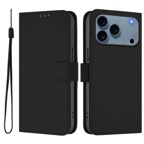 Skin Feel Solid Color Leather Phone Case with Lanyard, For iPhone 18 Pro / 17 Pro, For iPhone 18 Pro Max / 17 Pro Max