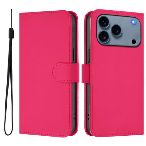 Skin Feel Solid Color Leather Phone Case with Lanyard, For iPhone 18 Pro / 17 Pro, For iPhone 18 Pro Max / 17 Pro Max