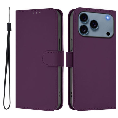 Skin Feel Solid Color Leather Phone Case with Lanyard, For iPhone 18 Pro / 17 Pro, For iPhone 18 Pro Max / 17 Pro Max