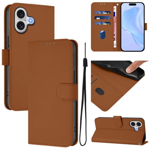 Skin Feel Solid Color Leather Phone Case with Lanyard, For iPhone 17e / 16e, For iPhone 17