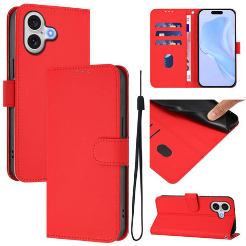 Skin Feel Solid Color Leather Phone Case with Lanyard, For iPhone 17e / 16e, For iPhone 17