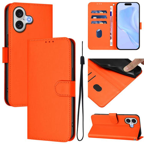 Skin Feel Solid Color Leather Phone Case with Lanyard, For iPhone 17e / 16e, For iPhone 17