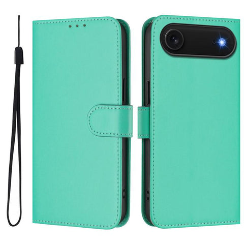Skin Feel Solid Color Leather Phone Case with Lanyard, For iPhone Air, For iPhone 16 Pro Max