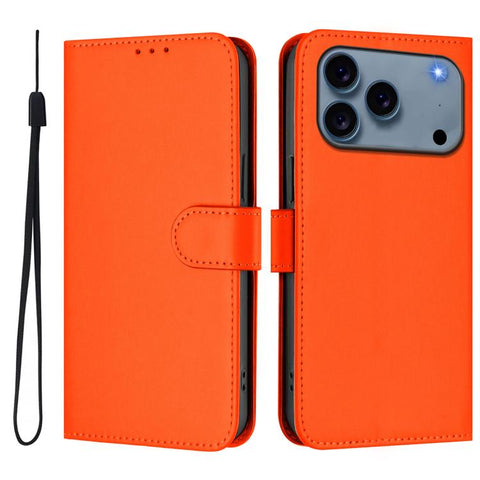 Skin Feel Solid Color Leather Phone Case with Lanyard, For iPhone 18 Pro / 17 Pro, For iPhone 18 Pro Max / 17 Pro Max