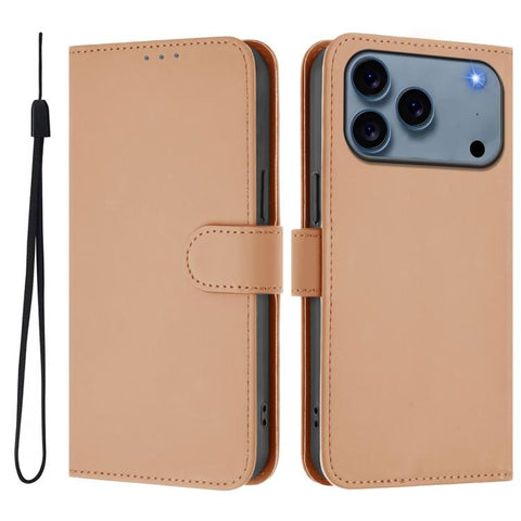 Skin Feel Solid Color Leather Phone Case with Lanyard, For iPhone 18 Pro / 17 Pro, For iPhone 18 Pro Max / 17 Pro Max