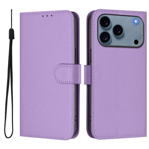 Skin Feel Solid Color Leather Phone Case with Lanyard, For iPhone 18 Pro / 17 Pro, For iPhone 18 Pro Max / 17 Pro Max