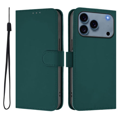 Skin Feel Solid Color Leather Phone Case with Lanyard, For iPhone 18 Pro / 17 Pro, For iPhone 18 Pro Max / 17 Pro Max