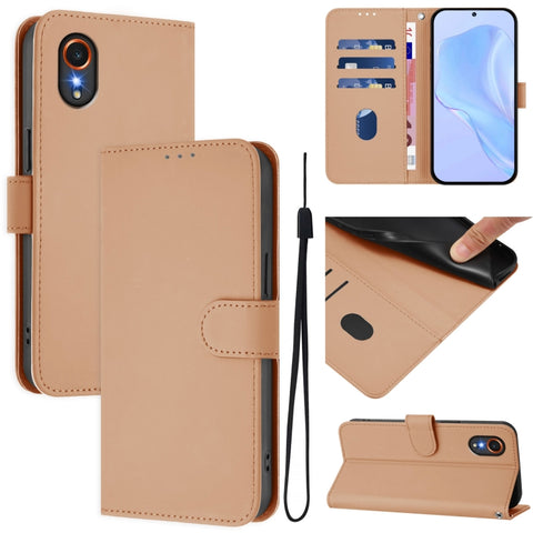 Skin Feel Solid Color Leather Phone Case with Lanyard, For Samsung Galaxy XCover 7, For Samsung Galaxy XCover6 Pro