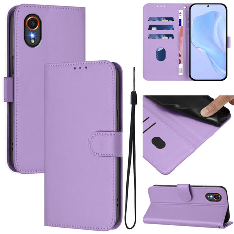 Skin Feel Solid Color Leather Phone Case with Lanyard, For Samsung Galaxy XCover 7, For Samsung Galaxy XCover6 Pro