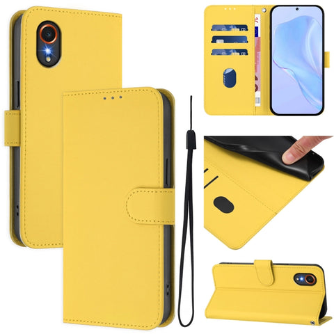 Skin Feel Solid Color Leather Phone Case with Lanyard, For Samsung Galaxy XCover 7, For Samsung Galaxy XCover6 Pro