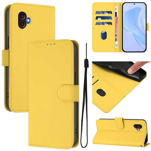 Skin Feel Solid Color Leather Phone Case with Lanyard, For Samsung Galaxy XCover 7, For Samsung Galaxy XCover6 Pro