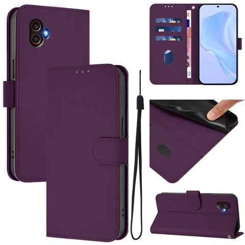 Skin Feel Solid Color Leather Phone Case with Lanyard, For Samsung Galaxy XCover 7, For Samsung Galaxy XCover6 Pro