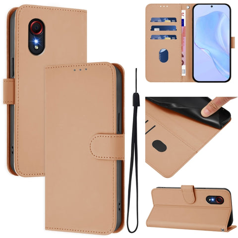 Skin Feel Solid Color Leather Phone Case with Lanyard, For Samsung Galaxy XCover 5