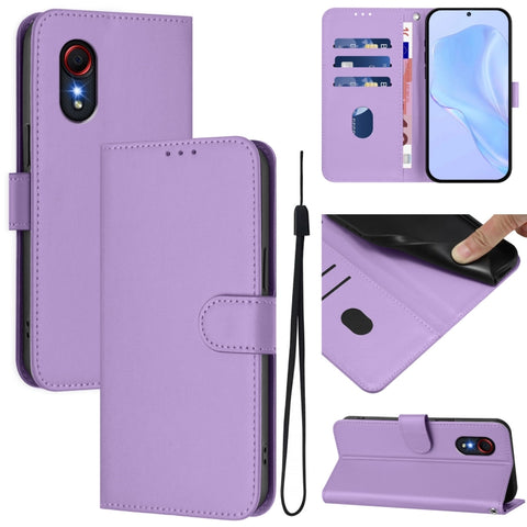 Skin Feel Solid Color Leather Phone Case with Lanyard, For Samsung Galaxy XCover 5