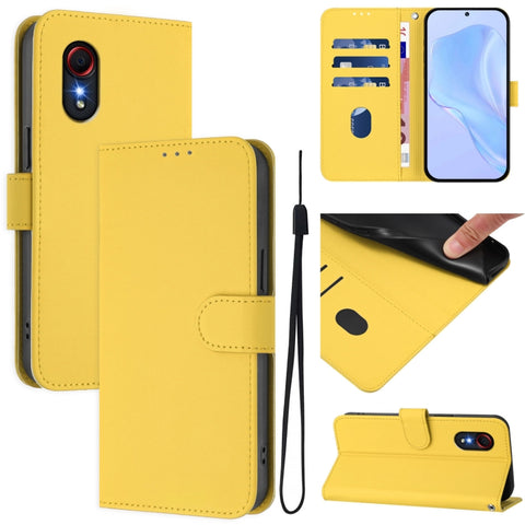 Skin Feel Solid Color Leather Phone Case with Lanyard, For Samsung Galaxy XCover 5