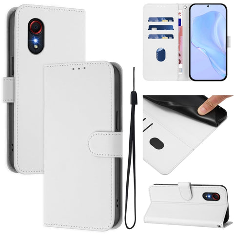 Skin Feel Solid Color Leather Phone Case with Lanyard, For Samsung Galaxy XCover 5