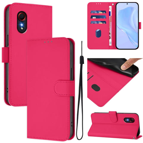 Skin Feel Solid Color Leather Phone Case with Lanyard, For Samsung Galaxy XCover 5