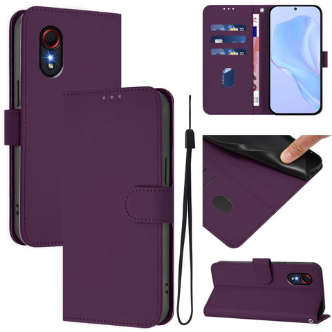 Skin Feel Solid Color Leather Phone Case with Lanyard, For Samsung Galaxy XCover 5
