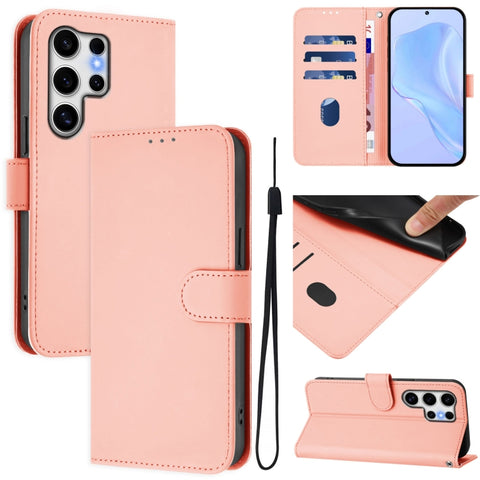Skin Feel Solid Color Leather Phone Case with Lanyard, For Samsung Galaxy S25 Ultra 5G, For Samsung Galaxy S24 FE 5G