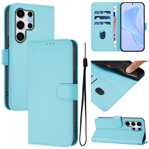 Skin Feel Solid Color Leather Phone Case with Lanyard, For Samsung Galaxy S25 Ultra 5G, For Samsung Galaxy S24 FE 5G