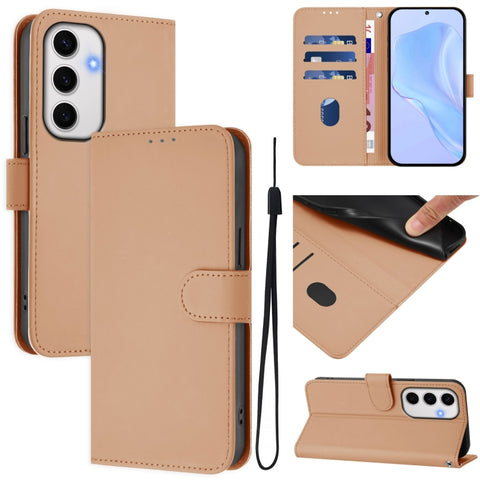 Skin Feel Solid Color Leather Phone Case with Lanyard, For Samsung Galaxy S25 Ultra 5G, For Samsung Galaxy S24 FE 5G
