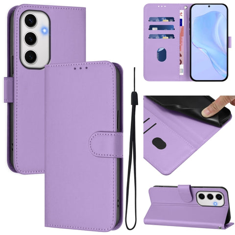 Skin Feel Solid Color Leather Phone Case with Lanyard, For Samsung Galaxy S25 Ultra 5G, For Samsung Galaxy S24 FE 5G
