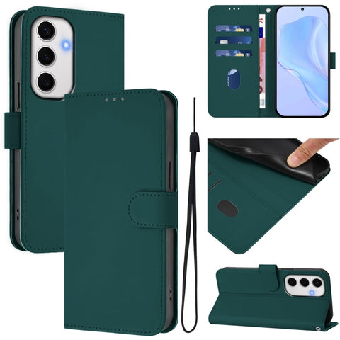 Skin Feel Solid Color Leather Phone Case with Lanyard, For Samsung Galaxy S25 Ultra 5G, For Samsung Galaxy S24 FE 5G