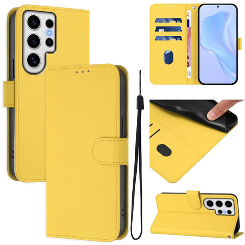 Skin Feel Solid Color Leather Phone Case with Lanyard, For Samsung Galaxy S24 Ultra 5G, For Samsung Galaxy S24+ 5G