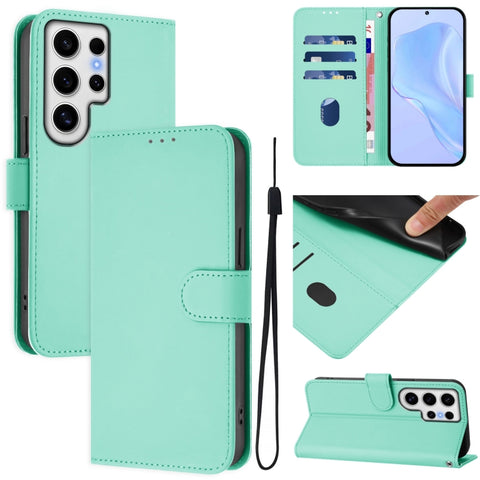 Skin Feel Solid Color Leather Phone Case with Lanyard, For Samsung Galaxy S24 Ultra 5G, For Samsung Galaxy S24+ 5G