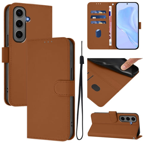 Skin Feel Solid Color Leather Phone Case with Lanyard, For Samsung Galaxy S24 Ultra 5G, For Samsung Galaxy S24+ 5G