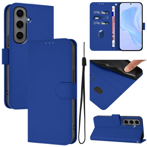 Skin Feel Solid Color Leather Phone Case with Lanyard, For Samsung Galaxy S24 Ultra 5G, For Samsung Galaxy S24+ 5G