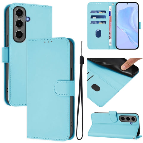 Skin Feel Solid Color Leather Phone Case with Lanyard, For Samsung Galaxy S24 Ultra 5G, For Samsung Galaxy S24+ 5G