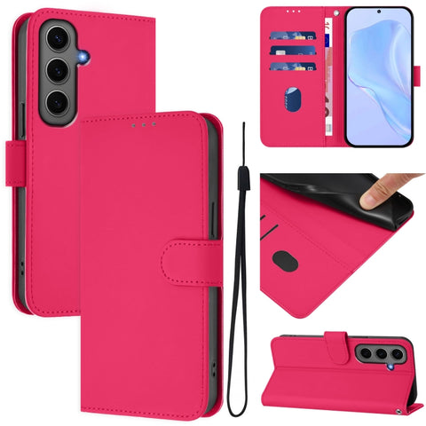 Skin Feel Solid Color Leather Phone Case with Lanyard, For Samsung Galaxy S24 Ultra 5G, For Samsung Galaxy S24+ 5G