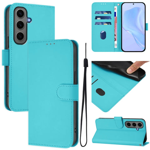 Skin Feel Solid Color Leather Phone Case with Lanyard, For Samsung Galaxy S24 Ultra 5G, For Samsung Galaxy S24+ 5G