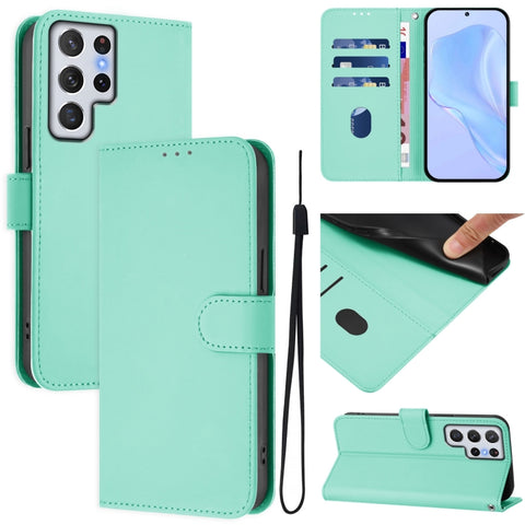 Skin Feel Solid Color Leather Phone Case with Lanyard, For Samsung Galaxy S22 Ultra 5G, For Samsung Galaxy S22+ 5G