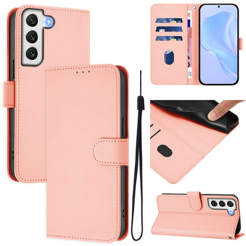 Skin Feel Solid Color Leather Phone Case with Lanyard, For Samsung Galaxy S22 Ultra 5G, For Samsung Galaxy S22+ 5G
