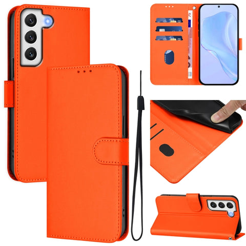 Skin Feel Solid Color Leather Phone Case with Lanyard, For Samsung Galaxy S22 Ultra 5G, For Samsung Galaxy S22+ 5G
