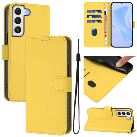 Skin Feel Solid Color Leather Phone Case with Lanyard, For Samsung Galaxy S22 Ultra 5G, For Samsung Galaxy S22+ 5G