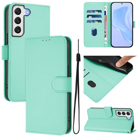 Skin Feel Solid Color Leather Phone Case with Lanyard, For Samsung Galaxy S22 Ultra 5G, For Samsung Galaxy S22+ 5G