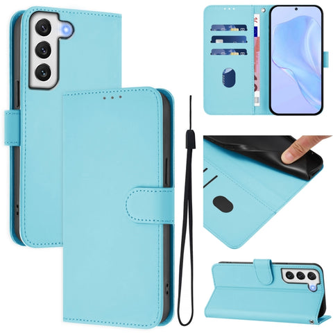 Skin Feel Solid Color Leather Phone Case with Lanyard, For Samsung Galaxy S22 Ultra 5G, For Samsung Galaxy S22+ 5G