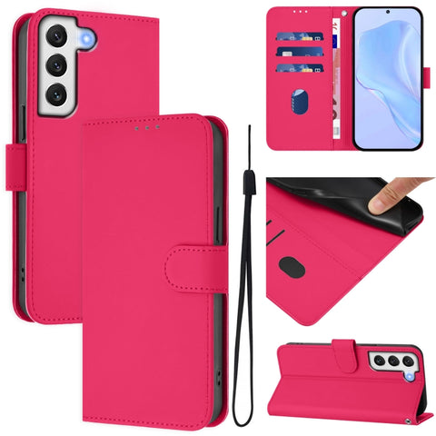 Skin Feel Solid Color Leather Phone Case with Lanyard, For Samsung Galaxy S22 Ultra 5G, For Samsung Galaxy S22+ 5G