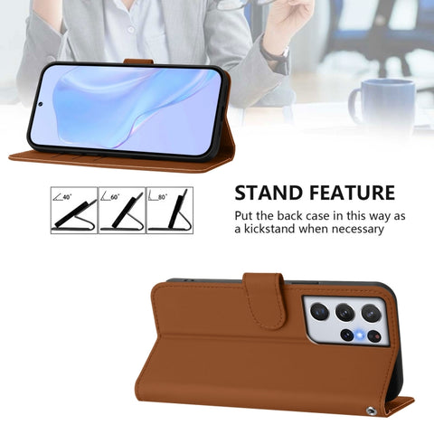Skin Feel Solid Color Leather Phone Case with Lanyard, For Samsung Galaxy S21 Ultra 5G