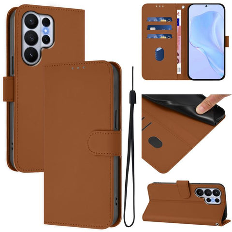 Skin Feel Solid Color Leather Phone Case with Lanyard, For Samsung Galaxy S26 Edge 5G, For Samsung Galaxy S26 Ultra 5G