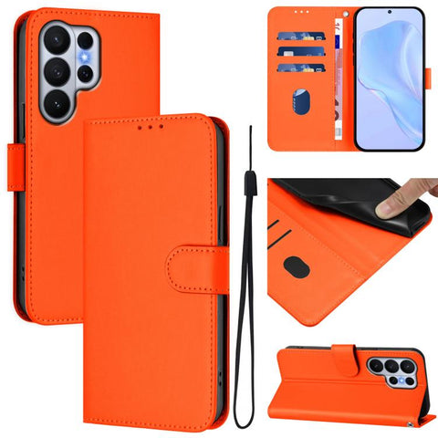 Skin Feel Solid Color Leather Phone Case with Lanyard, For Samsung Galaxy S26 Edge 5G, For Samsung Galaxy S26 Ultra 5G
