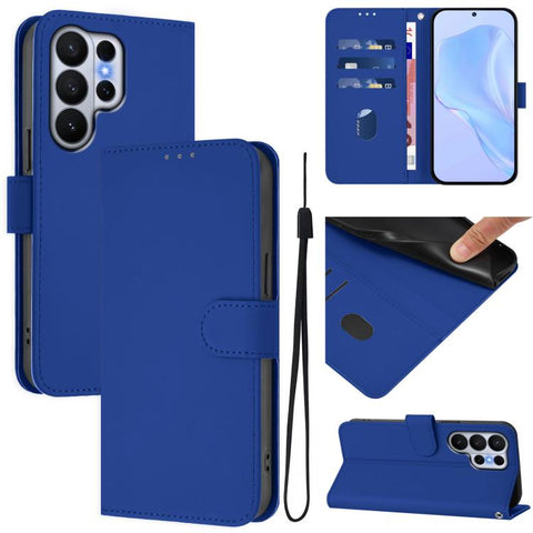 Skin Feel Solid Color Leather Phone Case with Lanyard, For Samsung Galaxy S26 Edge 5G, For Samsung Galaxy S26 Ultra 5G